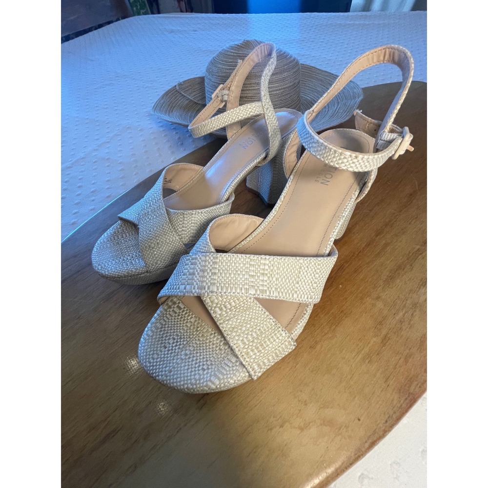 Kenneth Cole Reaction Reeva Natural Woven Platform Block Heel Sandals 8.5